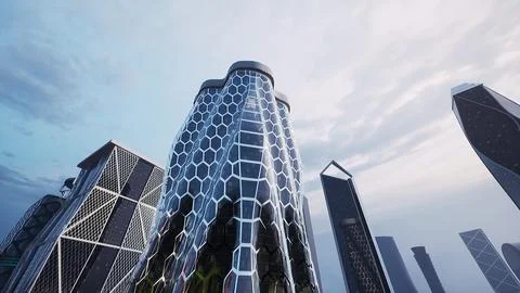 Towering Building Covered in Windows Ilustración de archivo