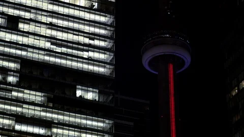 A towering building at night time Stock Footage 74502940