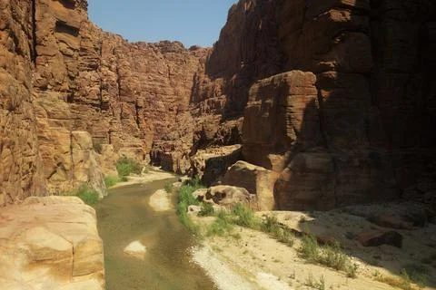 Towering cliffs of Wadi Mujib Stock Photos