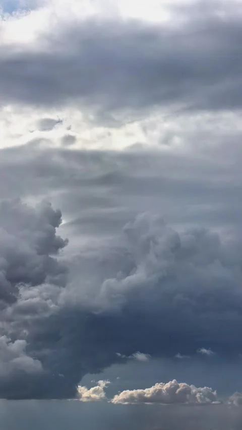 Towering cumulus clouds form in a dramatic sky in time lapse, powerful cloud Stock Footage 344881121