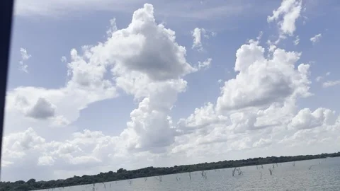 Towering Cumulus Clouds Over Lake Landscape Stock Footage 345844938
