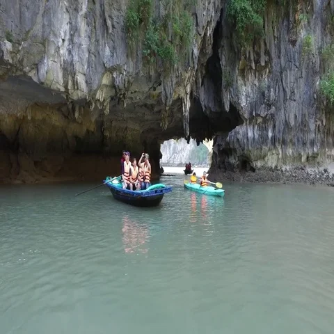 Towering Limestone Cliffs In Water Stock Footage 69380266