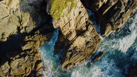Towering Limestone Rocks On The Mediterranean Coast Near Ares. Aerial Topdown Stock Footage 243095474