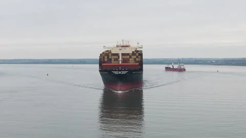 Towering msc container ship moving along dutch waterway stacked cargo blocks Stock Footage 328202381