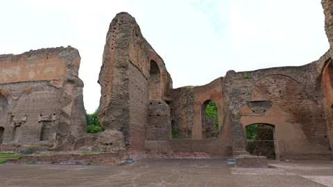 Towering partially collapsed brick concrete walls baths caracalla rome stand Stock Footage 324759863