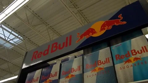 Towering shelf of Red Bull Video stock 45296201