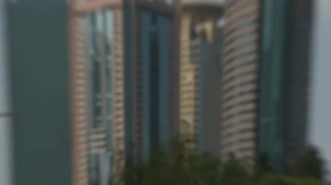Towering skyline to empty sidewalk Stock Footage 37693367