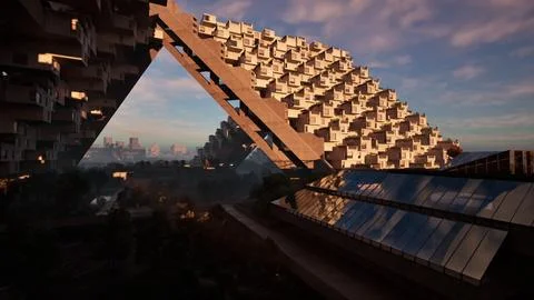 A towering skyscraper with a multitude of windows shining in the sunlight Ilustración de archivo