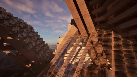 A towering skyscraper with a multitude of windows shining in the sunlight Ilustración de archivo