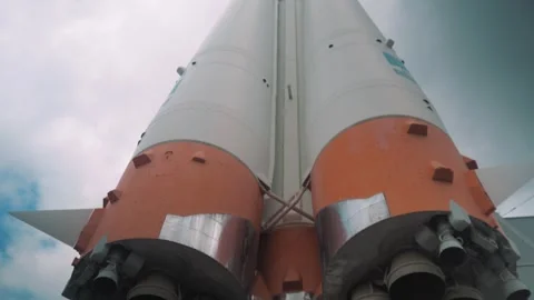 Towering Soviet rocket. Gleaming metal fuselage dominates frame 動画素材 284324912