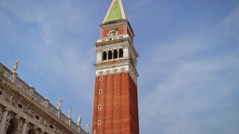 Towering St Mark's Campanile At St Mark's Square In Venice, Italy. Vídeo Stock 203891579