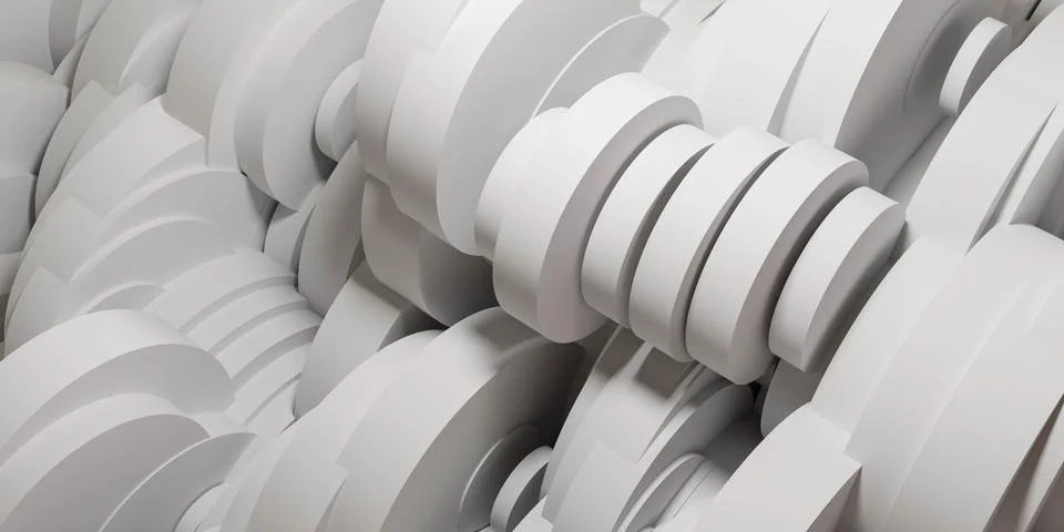 Towering Stack of White Objects, A Visual Display of Order and Balance 3d render Stock Illustration