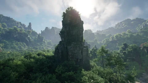A towering structure surrounded by lush greenery in the heart of a serene forest Stock Footage 248716404