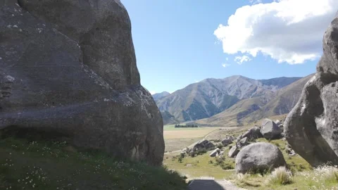 A towering weathered limestone boulder at Castle Hill Stock Footage 328739878
