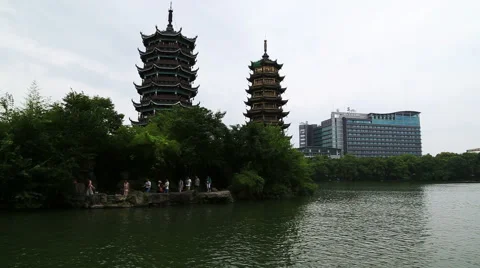 Tower,lake,guilin Stock Footage 42072746