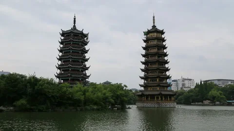 Tower,lake,guilin Stock Footage 42072860