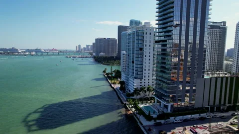 Towers casting shadows on Biscayne Bay Video stock 239884915