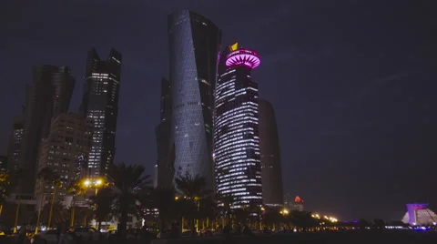 Towers in Doha Qatar at night Stock Footage 56183616