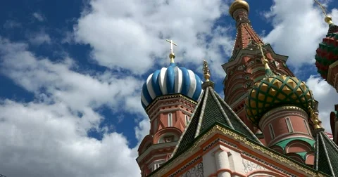 Towers, domes on the background of beautiful clouds, St. Basil's Cathedral, Stock Footage 66205786