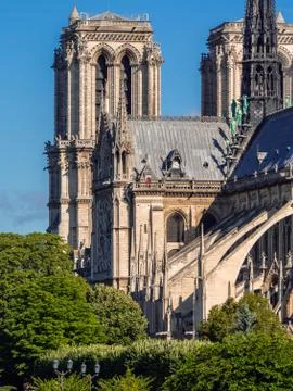 The towers of Notre Dame de Paris cathedral. Ile de la Cite, Paris, France Stock Photos