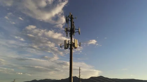 Towers up in sky- Drone camera moves forward, left, right, and up Video stock 134833354