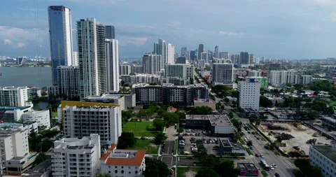 Towers sprouting alone Biscayne Bay in Miami Stock Footage 197091238