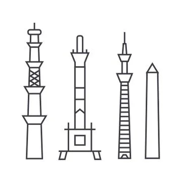 Towers vector line icon, sign, illustration on background, editable strokes Stock Illustration