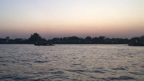 Towing boat Chao Phraya River Thailand at Sunset Stock Footage 118597046