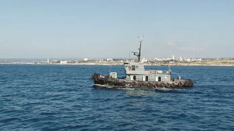Towing ship in the sea Stock Footage 52444415