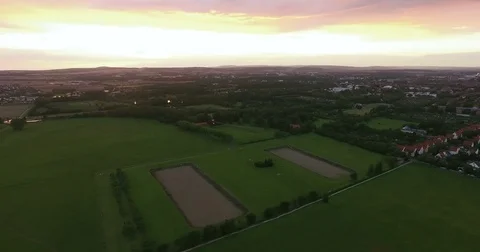 Town and Patchwork Fields Aerial During Late Afternoon Video stock 84344722