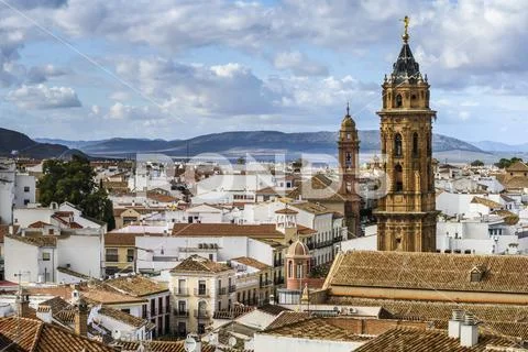 The town of Antequera with church towers in the skyline Stock Photos