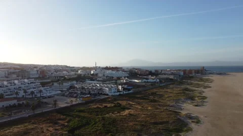 Town at the Beach Scenic View Flight by Drone in 4K Resolution Stock Footage 212031415