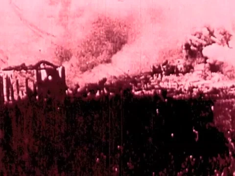 Town Being Shelled And Burning - World War 1 Stock Footage 41605344