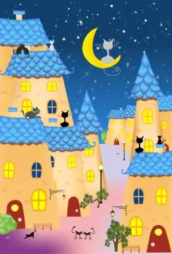 Town with blue roofs Stock Illustration