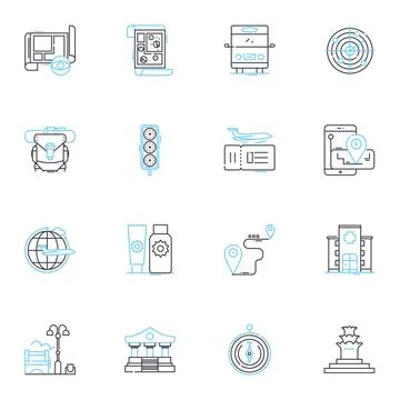 Town blueprint linear icons set. Planning, Infrastructure, Zoning, Roads Stock Illustration