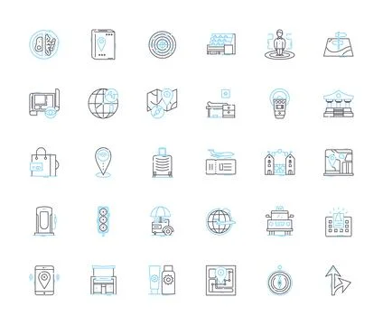 Town blueprint linear icons set. Planning, Infrastructure, Zoning, Roads Stock Illustration