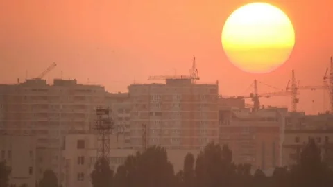 Town buildings in sunset Stock Footage 84723065