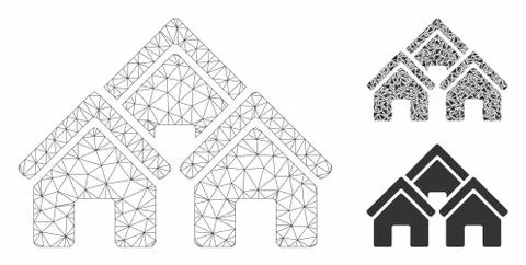 Town Buildings Vector Mesh Carcass Model and Triangle Mosaic Icon Ilustración de archivo