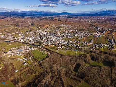 Town of cacabelos in view of drone. Stock Photos