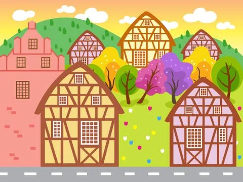 Town Cartoon Illustration Stock Illustration