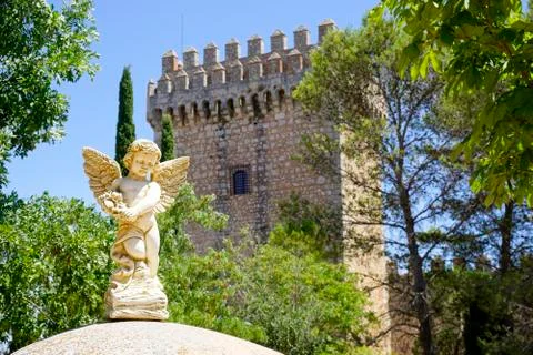 Town, castle and marsh of alarcon Stock Photos