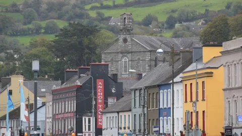 The town centre of Bantry, with St. Finbarr's Church in the distance. Stock Footage 162980730