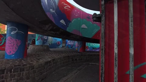 Town centre community graffiti project on Tontine car park underpass Stock Footage 345366708
