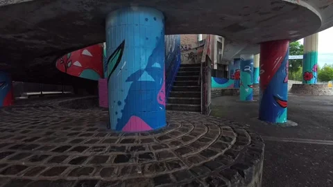 Town centre community heritage graffiti project on Tontine car park underpass Stock Footage 345366683