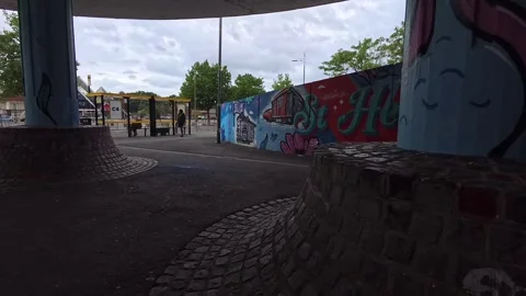 Town centre council graffiti artwork project on Tontine car park underpass Stock Footage 345366684