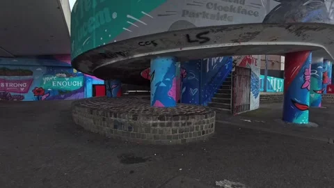 Town centre graffiti artwork project on Tontine car park underpass Stock Footage 345366679