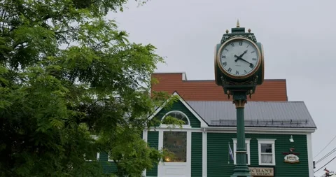 Town Clock in Downtown Wolfville, Nova Scotia Canada Stock Footage 205540274