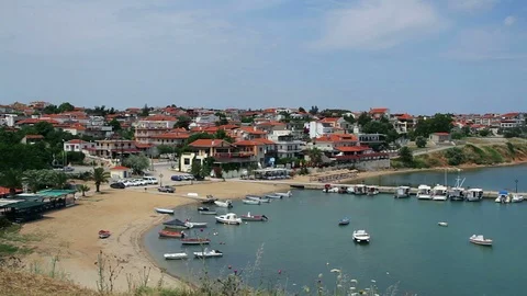 Town on the coast of the sea Stock Footage 97590495