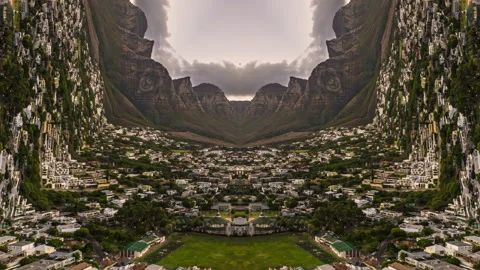 Town development and mountain range in background twilight hyperlapse. Abstract Stock Footage 196195847