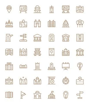 Town Essential Vector Set including 42 Detail Enhanced Regular Line 256x256.. Stock Illustration